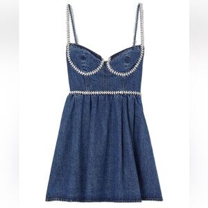 CRYSTAL-EMBELLISHED DENIM MINI DRESS IN BLUE